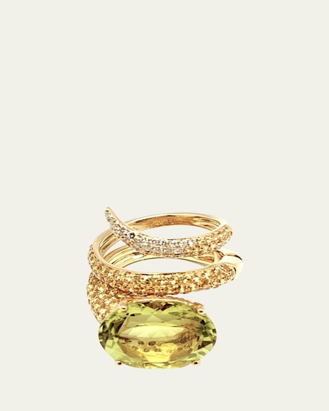 Yellow Ring From Convertible Collection in 18K Yellow Gold, Yellow Sapphires and Lemon Quartz, Size 6.5 and